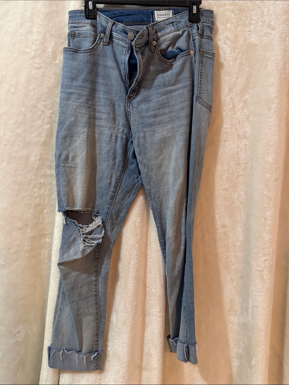 crown & ivy Light Blue Distressed Skinny Jeans